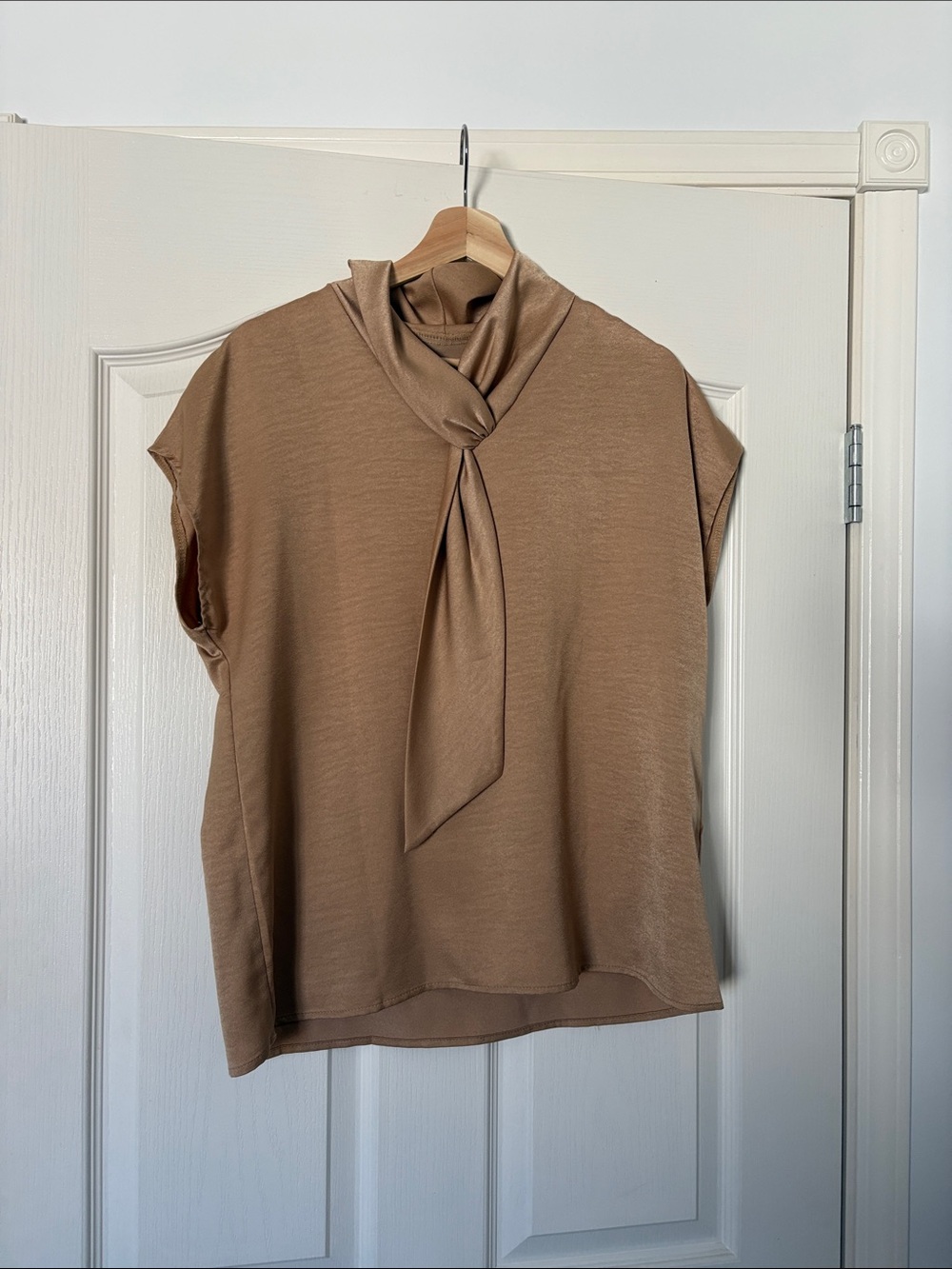 Sleeveless Tie-Neck Top in Camel